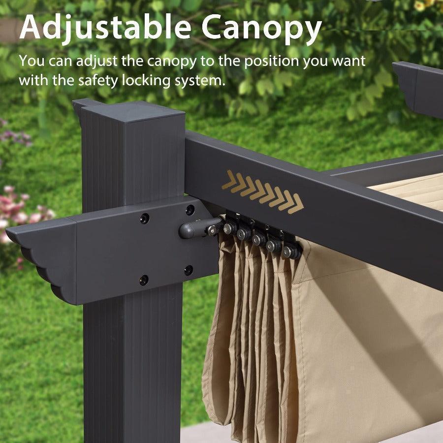 PURPLE LEAF Outdoor Pergola with Retractable Canopy Aluminum Shelter for Beach Porch Garden  Shade Pavilion Pergola  with Curtains