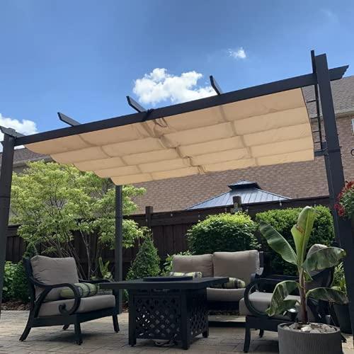 PURPLE LEAF Outdoor Pergola with Retractable Canopy Aluminum Shelter for Beach Porch Garden  Shade Pavilion Pergola  with Curtains
