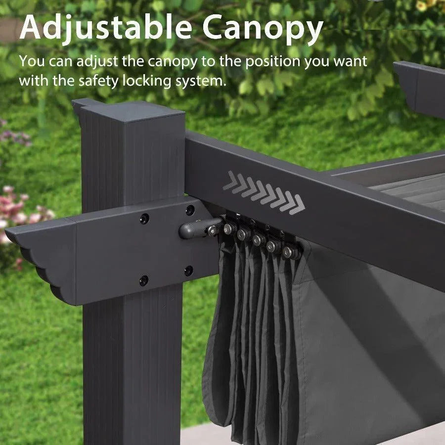 PURPLE LEAF Outdoor Pergola with Retractable Canopy Aluminum Shelter for Beach Porch Garden  Shade Pavilion Pergola  with Curtains