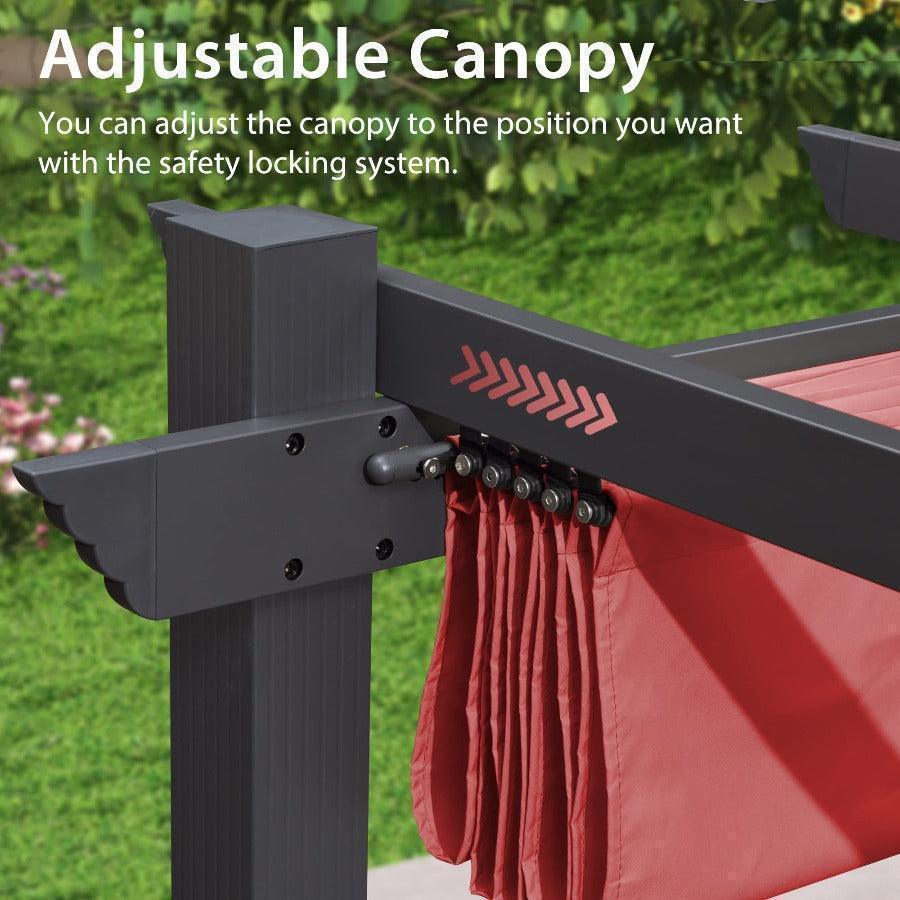 PURPLE LEAF Outdoor Pergola with Retractable Canopy Aluminum Shelter for Beach Porch Garden  Shade Pavilion Pergola  with Curtains