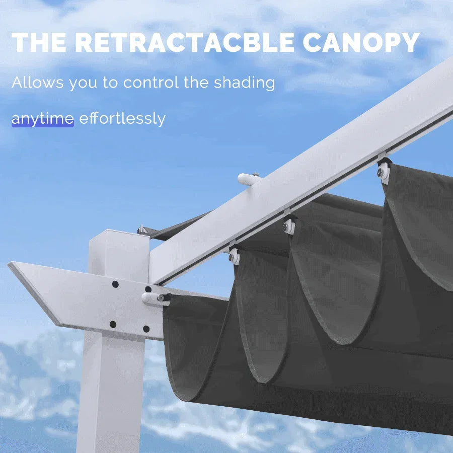 PURPLE LEAF Outdoor Retractable Pergola with Double Sun Shade Canopy White Heavy-Duty Aluminum Pergola Patio Modern Pergola With Curtains