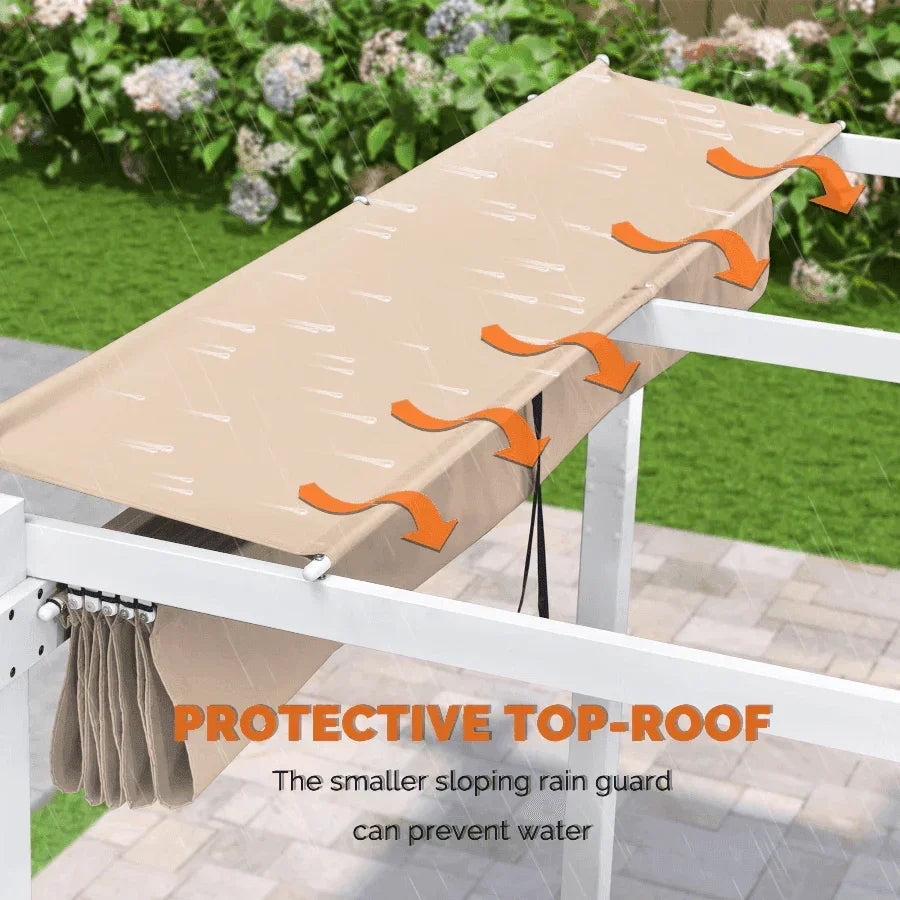 PURPLE LEAF Outdoor Retractable Pergola with Double Sun Shade Canopy White Heavy-Duty Aluminum Pergola Patio Modern Pergola With Curtains