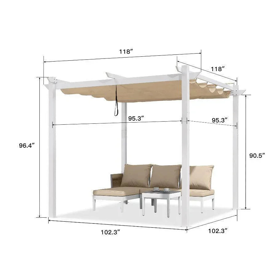 PURPLE LEAF Outdoor Retractable Pergola with Double Sun Shade Canopy White Heavy-Duty Aluminum Pergola Patio Modern Pergola With Curtains
