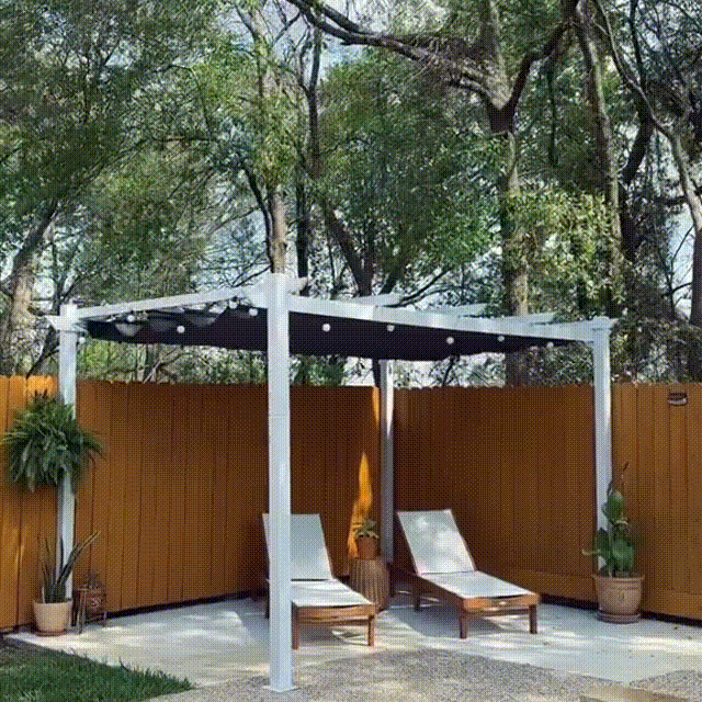 PURPLE LEAF Outdoor Retractable Pergola with Double Sun Shade Canopy White Heavy-Duty Aluminum Pergola Patio Modern Pergola With Curtains