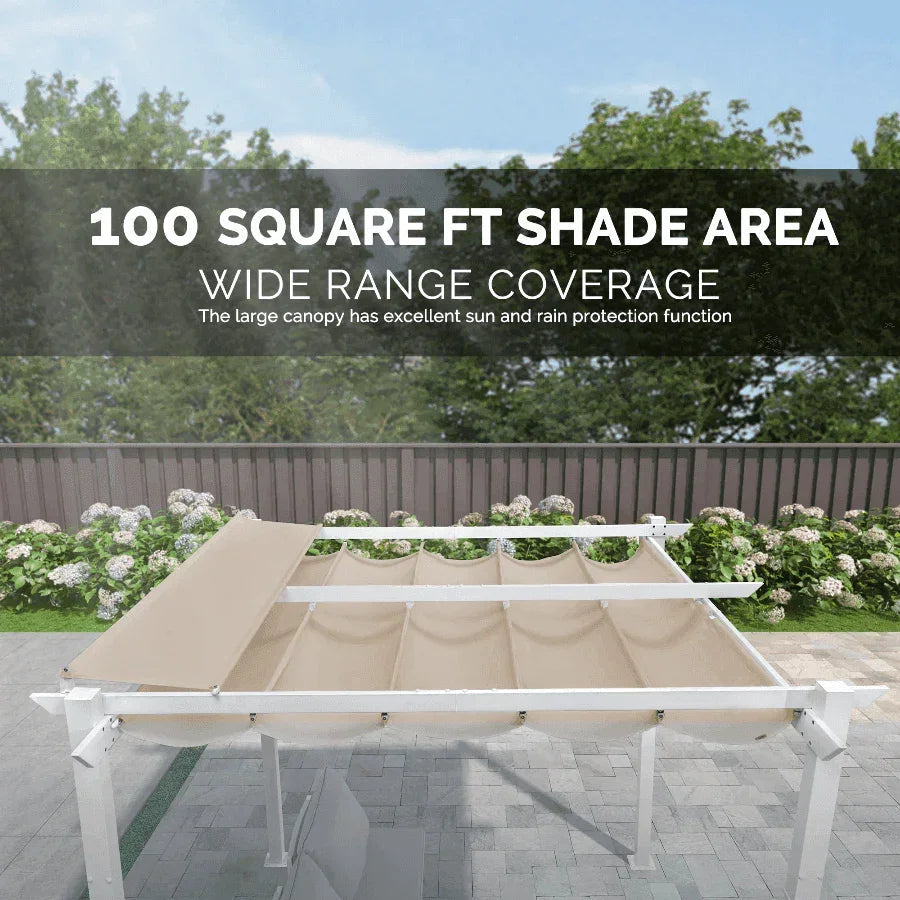 PURPLE LEAF Outdoor Retractable Pergola with Double Sun Shade Canopy White Heavy-Duty Aluminum Pergola Patio Modern Pergola With Curtains