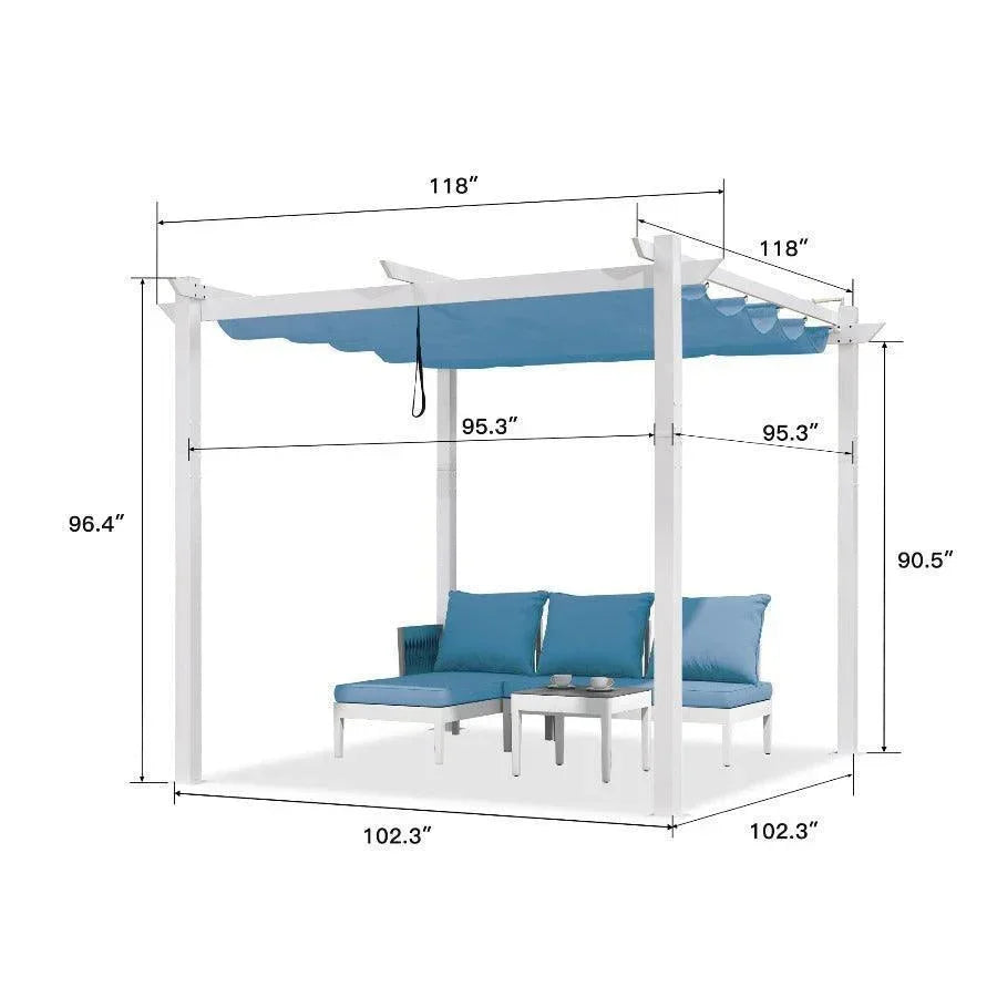 PURPLE LEAF Outdoor Retractable Pergola with Double Sun Shade Canopy White Heavy-Duty Aluminum Pergola Patio Modern Pergola With Curtains