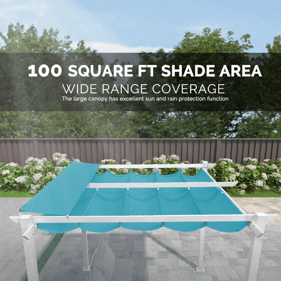 PURPLE LEAF Outdoor Retractable Pergola with Double Sun Shade Canopy White Heavy-Duty Aluminum Pergola Patio Modern Pergola With Curtains