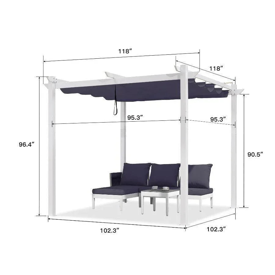 PURPLE LEAF Outdoor Retractable Pergola with Double Sun Shade Canopy White Heavy-Duty Aluminum Pergola Patio Modern Pergola With Curtains