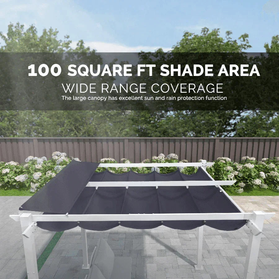 PURPLE LEAF Outdoor Retractable Pergola with Double Sun Shade Canopy White Heavy-Duty Aluminum Pergola Patio Modern Pergola With Curtains