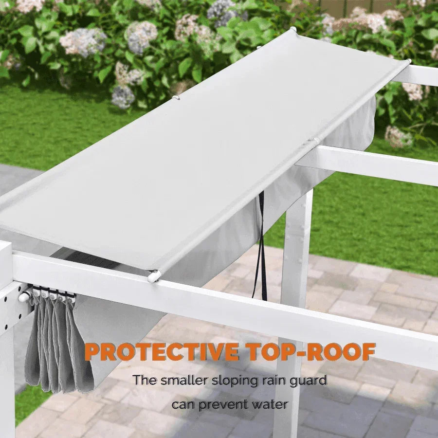 PURPLE LEAF Outdoor Retractable Pergola with Double Sun Shade Canopy White Heavy-Duty Aluminum Pergola Patio Modern Pergola With Curtains
