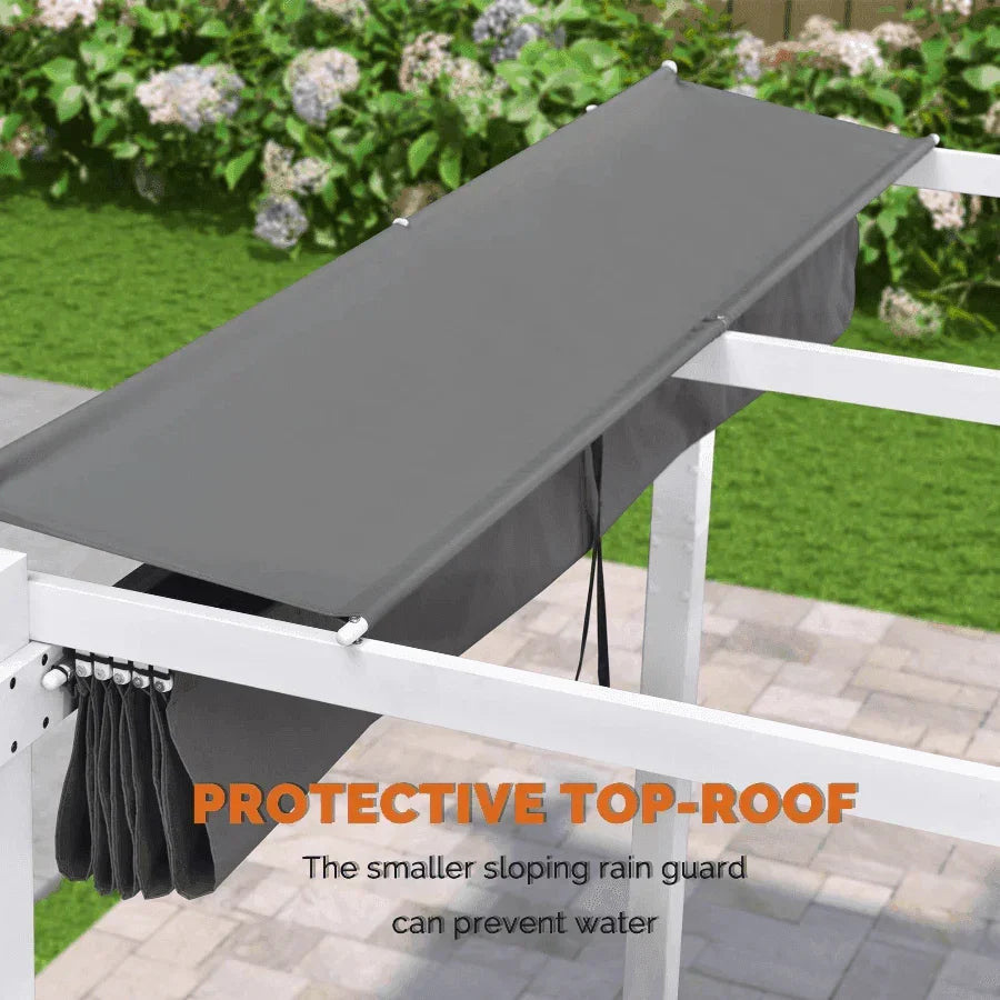 PURPLE LEAF Outdoor Retractable Pergola with Double Sun Shade Canopy White Heavy-Duty Aluminum Pergola Patio Modern Pergola With Curtains