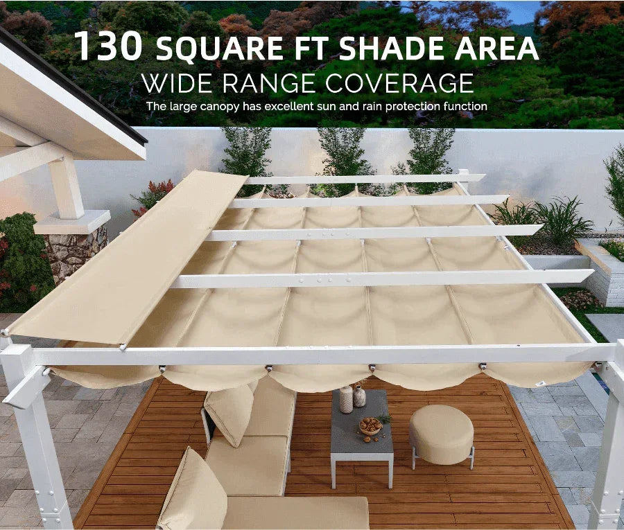 PURPLE LEAF Outdoor Retractable Pergola with Double Sun Shade Canopy White Heavy-Duty Aluminum Pergola Patio Modern Pergola With Curtains