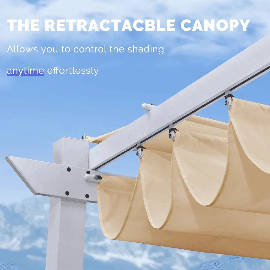 PURPLE LEAF Outdoor Retractable Pergola with Double Sun Shade Canopy White Heavy-Duty Aluminum Pergola Patio Modern Pergola With Curtains