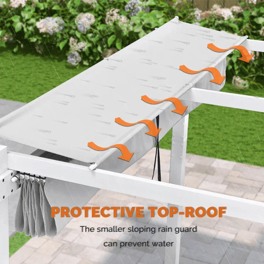 PURPLE LEAF Outdoor Retractable Pergola with Double Sun Shade Canopy White Heavy-Duty Aluminum Pergola Patio Modern Pergola With Curtains