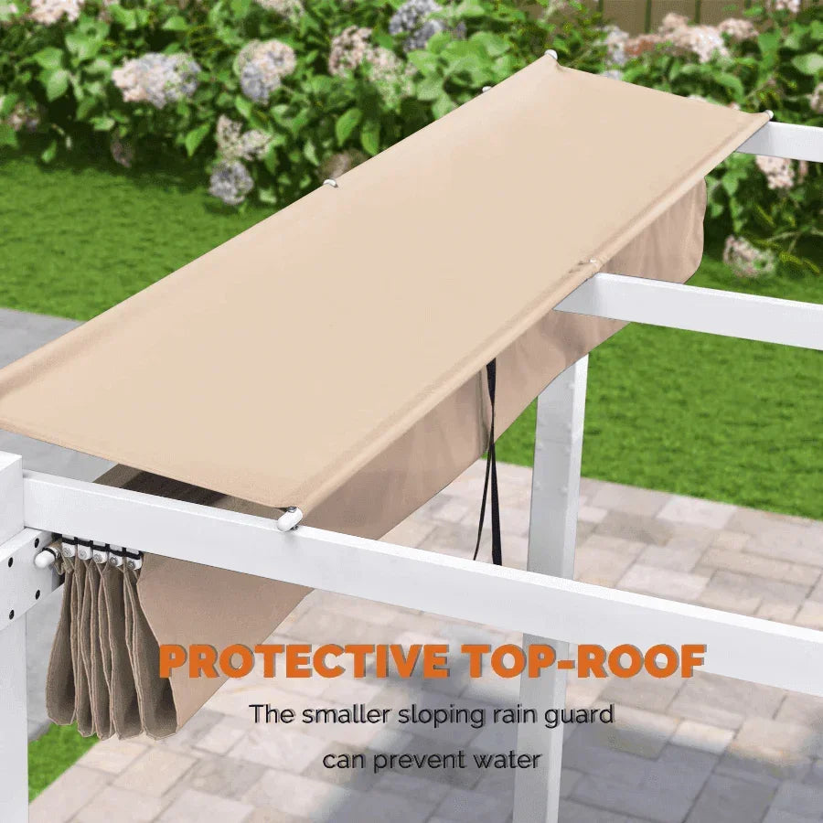 PURPLE LEAF Outdoor Retractable Pergola with Double Sun Shade Canopy White Heavy-Duty Aluminum Pergola Patio Modern Pergola With Curtains