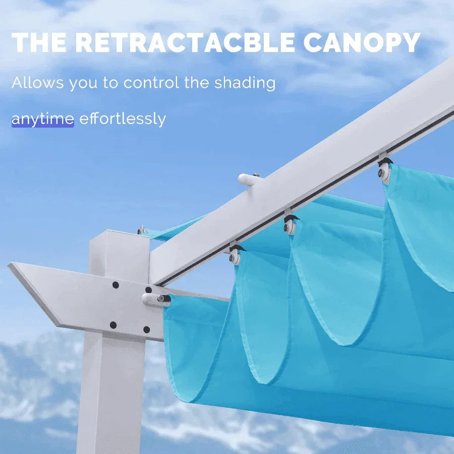 PURPLE LEAF Outdoor Retractable Pergola with Double Sun Shade Canopy White Heavy-Duty Aluminum Pergola Patio Modern Pergola With Curtains