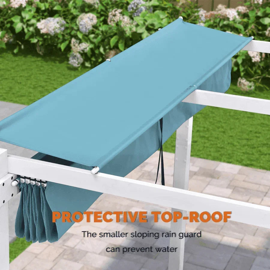 PURPLE LEAF Outdoor Retractable Pergola with Double Sun Shade Canopy White Heavy-Duty Aluminum Pergola Patio Modern Pergola With Curtains