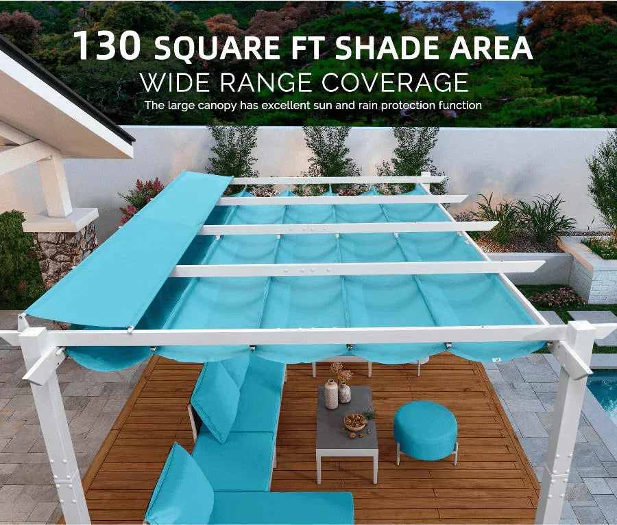 PURPLE LEAF Outdoor Retractable Pergola with Double Sun Shade Canopy White Heavy-Duty Aluminum Pergola Patio Modern Pergola With Curtains