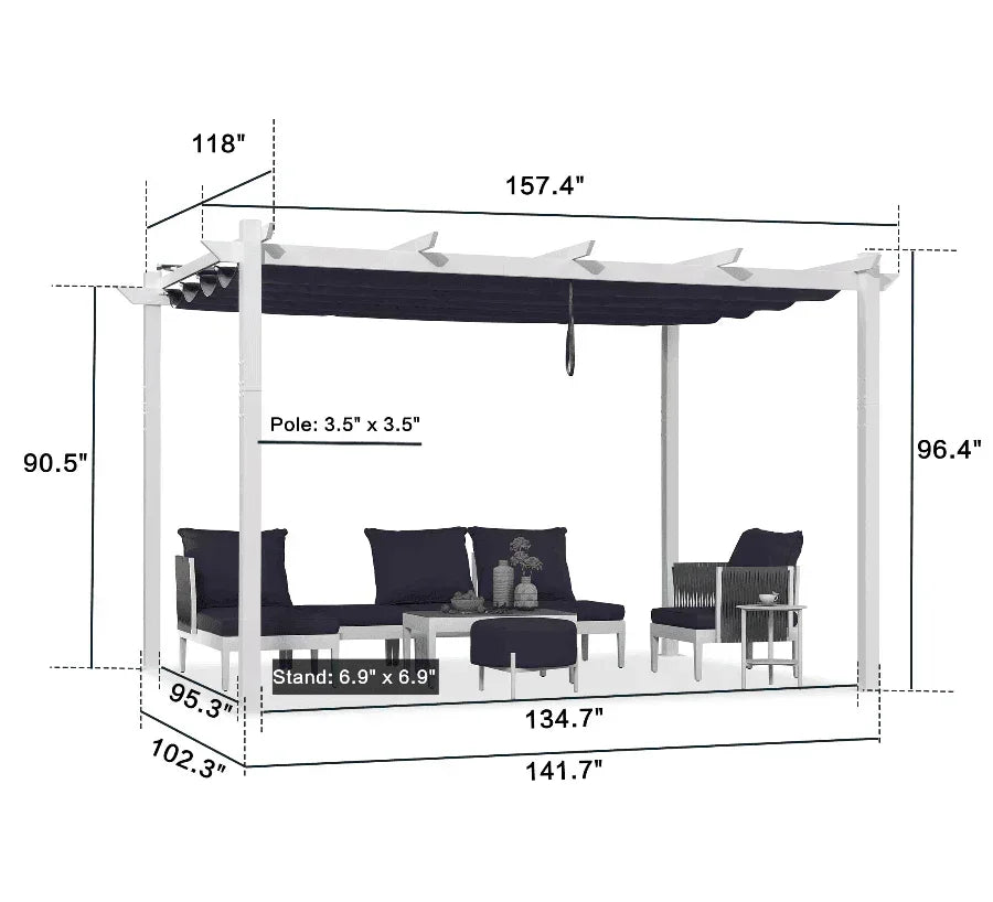 PURPLE LEAF Outdoor Retractable Pergola with Double Sun Shade Canopy White Heavy-Duty Aluminum Pergola Patio Modern Pergola With Curtains