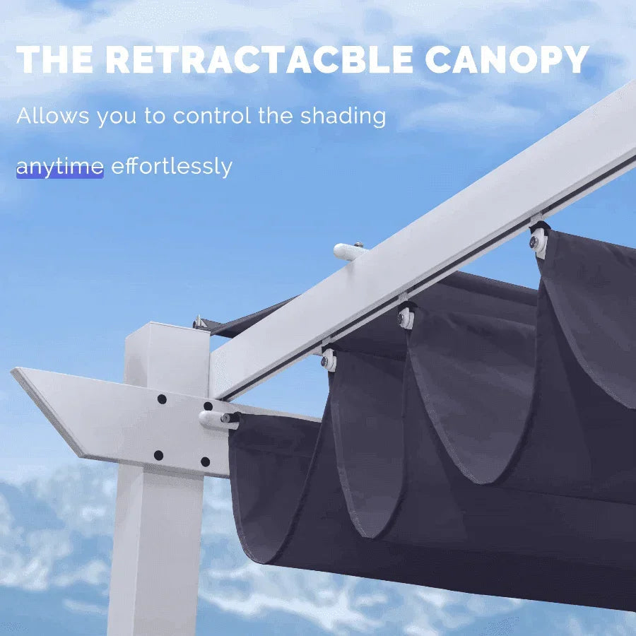 PURPLE LEAF Outdoor Retractable Pergola with Double Sun Shade Canopy White Heavy-Duty Aluminum Pergola Patio Modern Pergola With Curtains