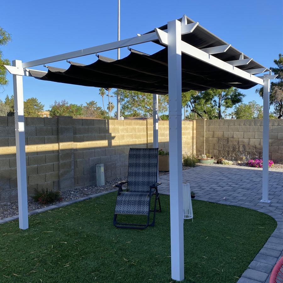 PURPLE LEAF Outdoor Retractable Pergola with Double Sun Shade Canopy White Heavy-Duty Aluminum Pergola Patio Modern Pergola With Curtains