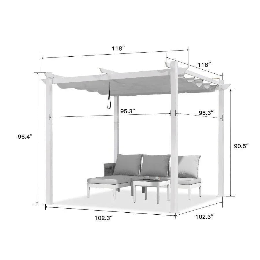 PURPLE LEAF Outdoor Retractable Pergola with Double Sun Shade Canopy White Heavy-Duty Aluminum Pergola Patio Modern Pergola With Curtains