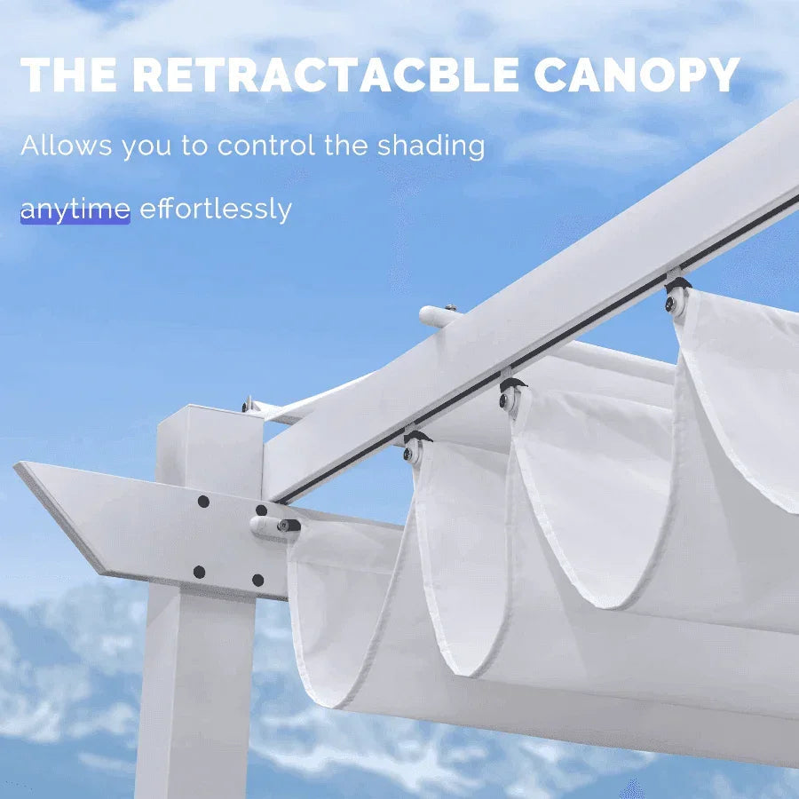 PURPLE LEAF Outdoor Retractable Pergola with Double Sun Shade Canopy White Heavy-Duty Aluminum Pergola Patio Modern Pergola With Curtains