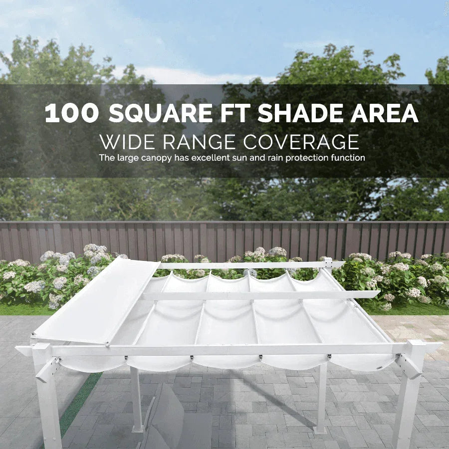 PURPLE LEAF Outdoor Retractable Pergola with Double Sun Shade Canopy White Heavy-Duty Aluminum Pergola Patio Modern Pergola With Curtains