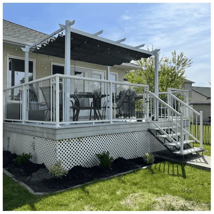 PURPLE LEAF Outdoor Retractable Pergola with Sun Shade Canopy Cover White Patio Metal Shelter for Garden With Curtains