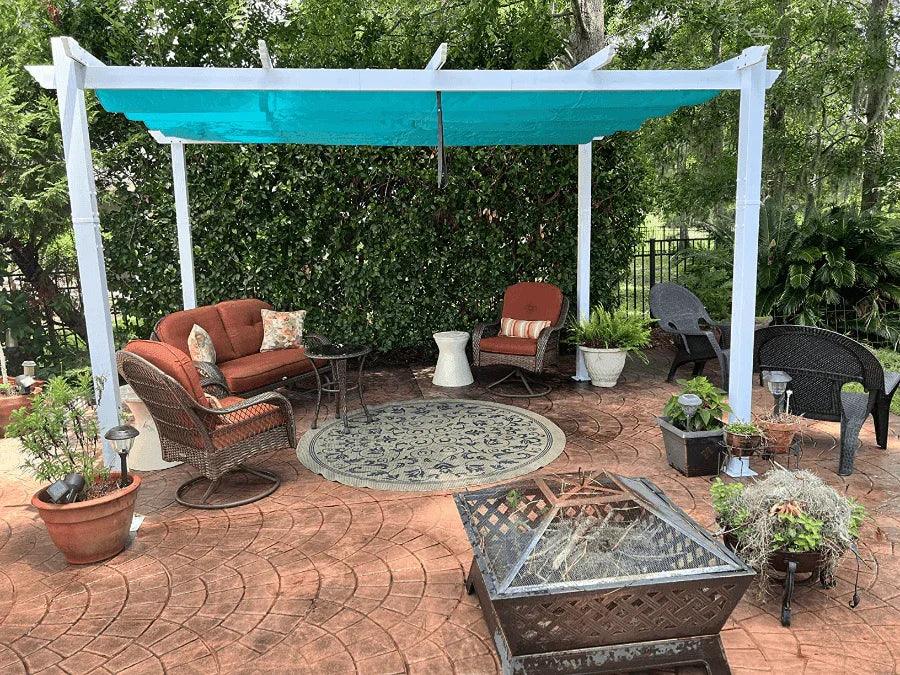 PURPLE LEAF Outdoor Retractable Pergola with Sun Shade Canopy Cover White Patio Metal Shelter for Garden With Curtains