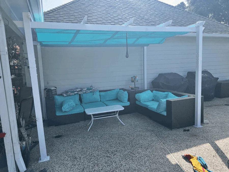 PURPLE LEAF Outdoor Retractable Pergola with Sun Shade Canopy Cover White Patio Metal Shelter for Garden With Curtains