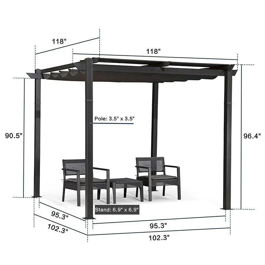 PURPLE LEAF Outdoor Retractable Pergola with Sun Shade Canopy Patio Aluminum Pergola With Curtains
