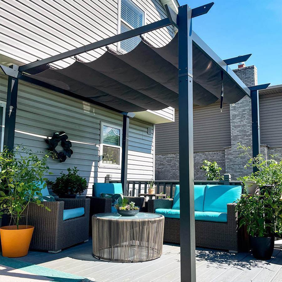 PURPLE LEAF Outdoor Retractable Pergola with Sun Shade Canopy Patio Aluminum Pergola With Curtains