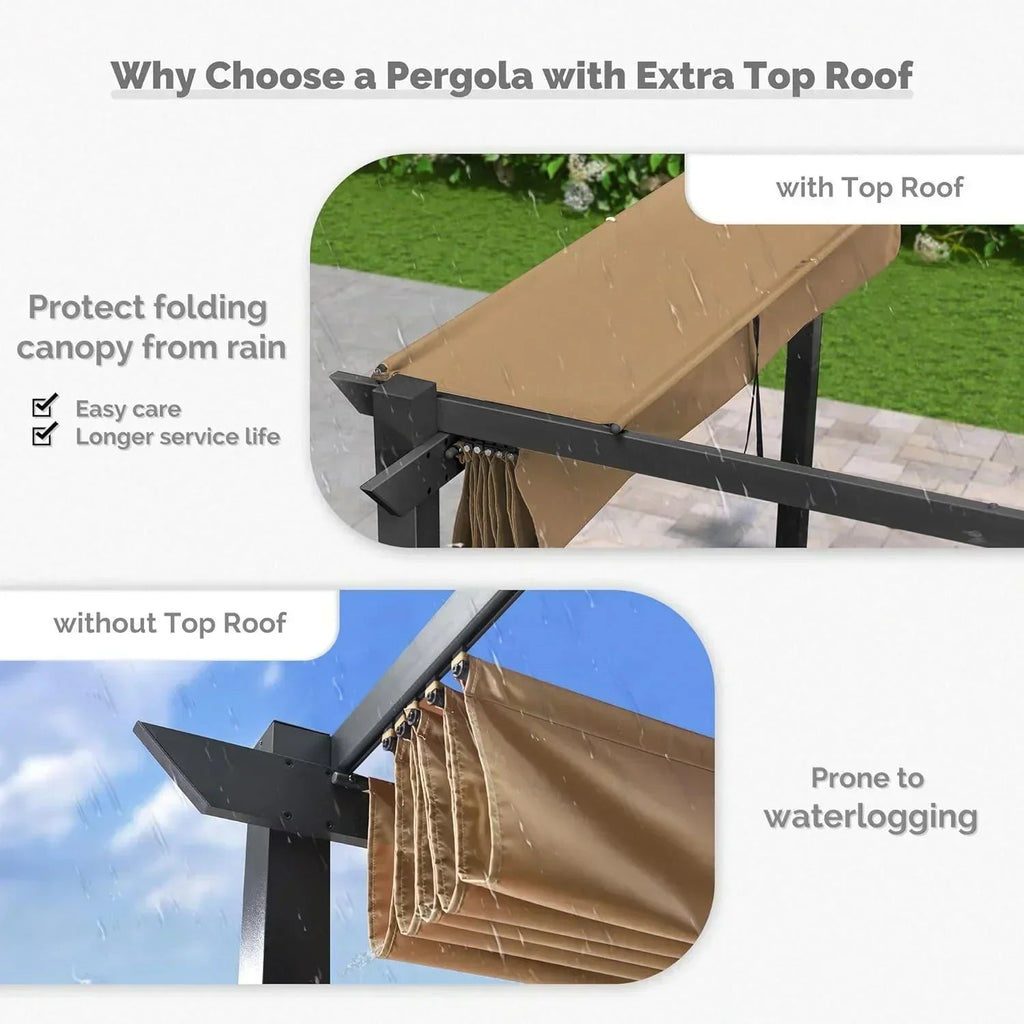 PURPLE LEAF Outdoor Retractable Pergola with Sun Shade Canopy Patio Aluminum Pergola With Curtains
