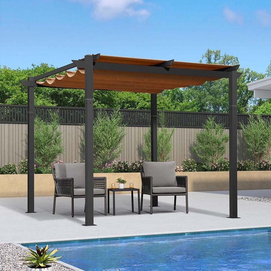 PURPLE LEAF Outdoor Retractable Pergola with Sun Shade Canopy Patio Aluminum Pergola With Curtains
