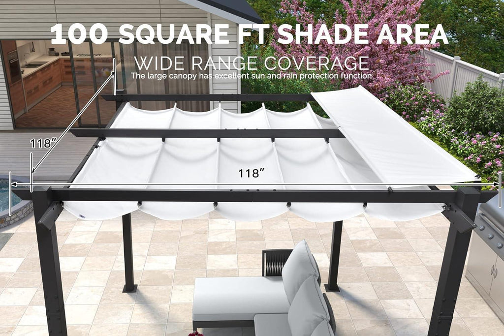 PURPLE LEAF Outdoor Retractable Pergola with Sun Shade Canopy Patio Aluminum Pergola With Curtains