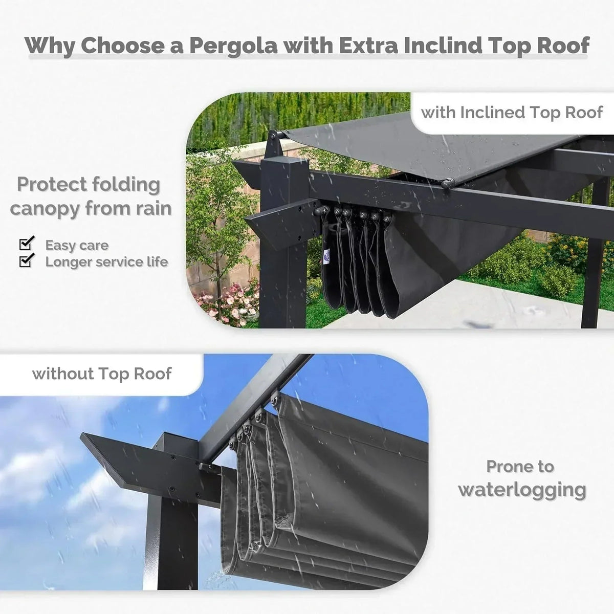 PURPLE LEAF Outdoor Retractable Pergola with Sun Shade Canopy Patio Aluminum Pergola With Curtains