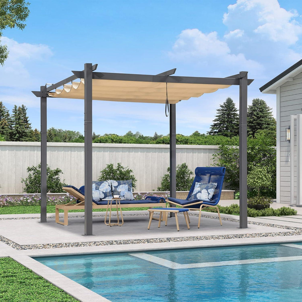 PURPLE LEAF Outdoor Retractable Pergola with Sun Shade Canopy Patio Aluminum Pergola With Curtains