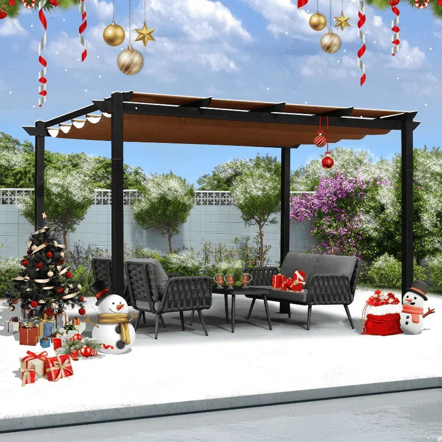 PURPLE LEAF Outdoor Retractable Pergola with Sun Shade Canopy Patio Aluminum Pergola With Curtains