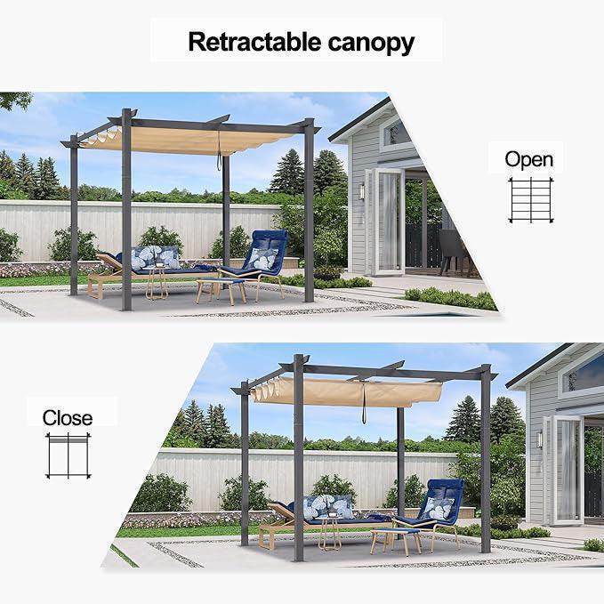 PURPLE LEAF Outdoor Retractable Pergola with Sun Shade Canopy Patio Aluminum Pergola With Curtains
