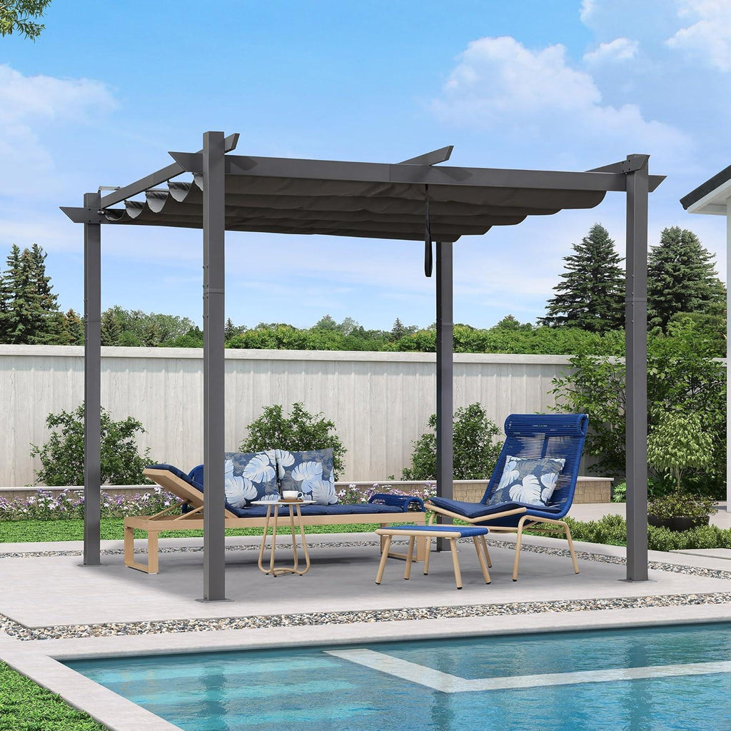 PURPLE LEAF Outdoor Retractable Pergola with Sun Shade Canopy Patio Aluminum Pergola With Curtains