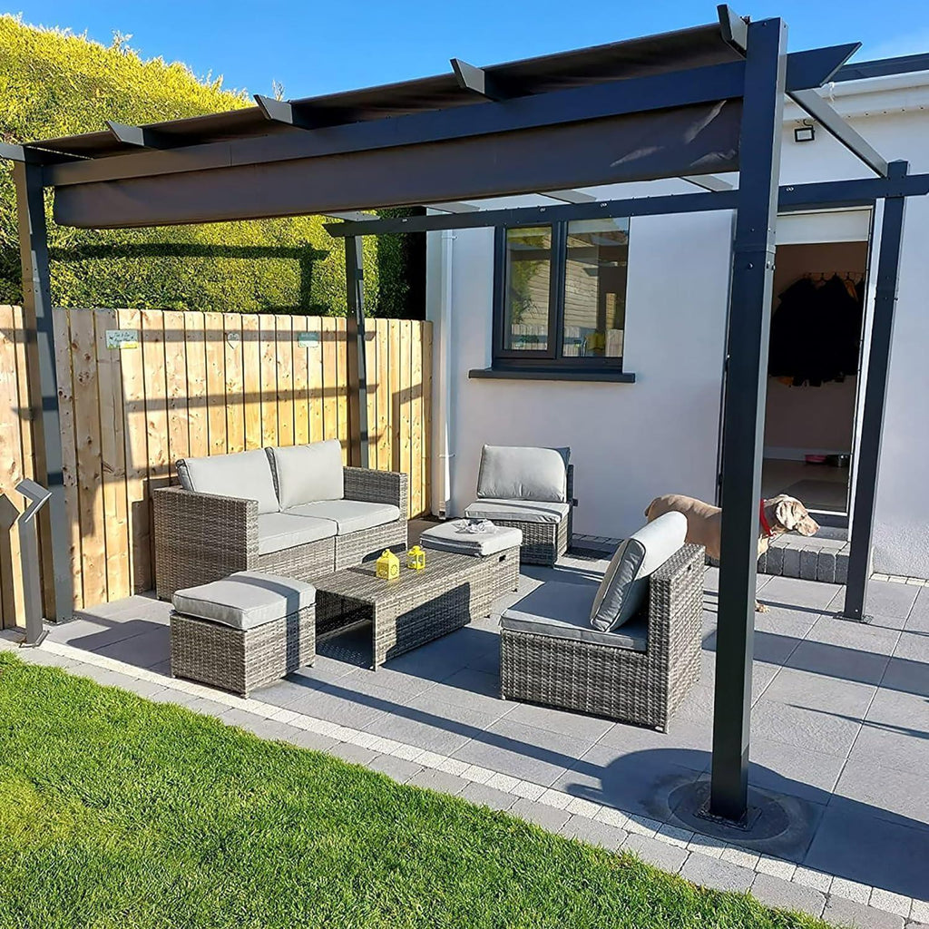 PURPLE LEAF Outdoor Retractable Pergola with Sun Shade Canopy Patio Aluminum Pergola With Curtains