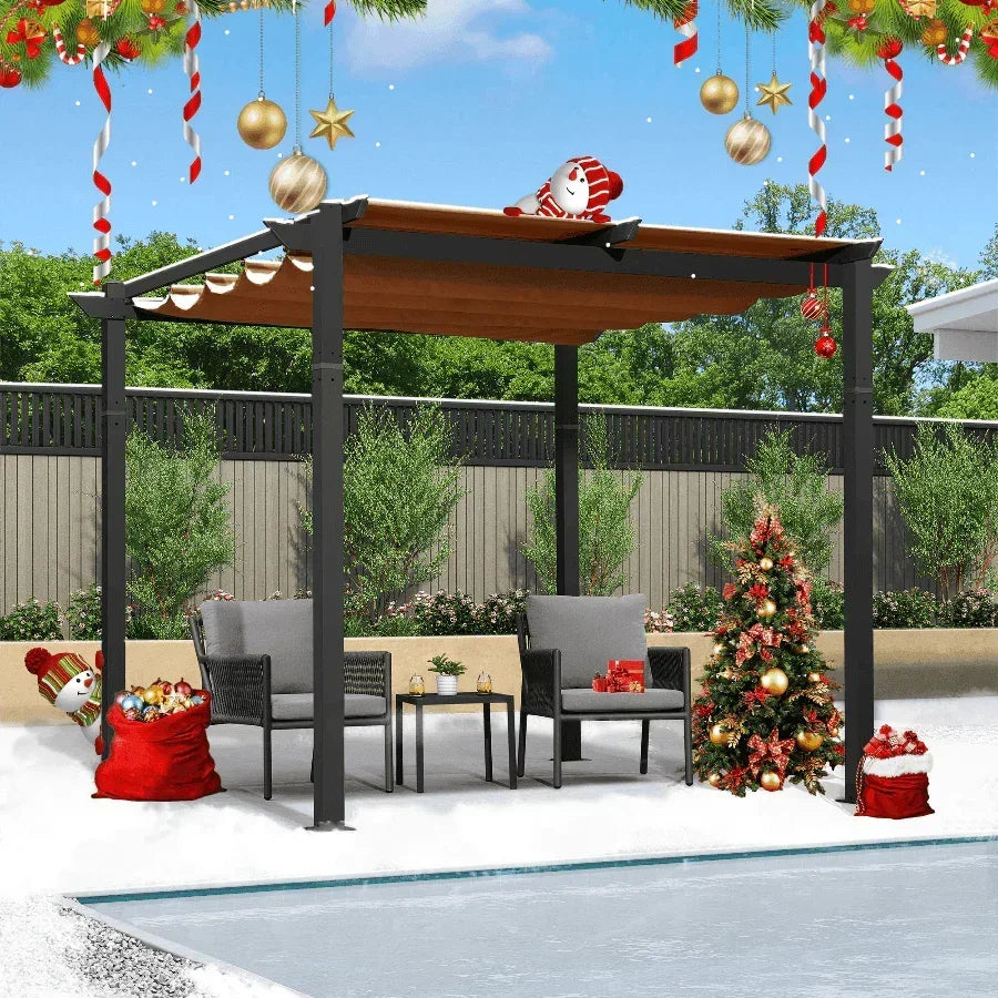 PURPLE LEAF Outdoor Retractable Pergola with Sun Shade Canopy Patio Aluminum Pergola With Curtains