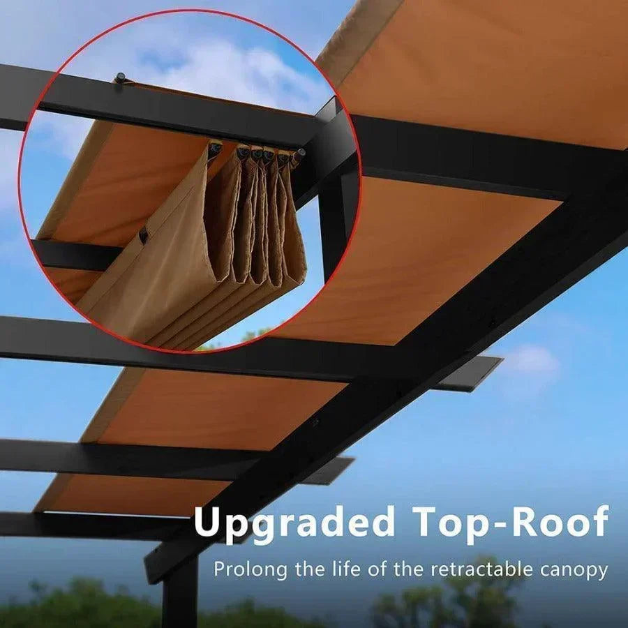 PURPLE LEAF Outdoor Retractable Pergola with Sun Shade Canopy Patio Aluminum Pergola With Curtains