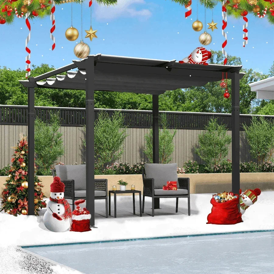 PURPLE LEAF Outdoor Retractable Pergola with Sun Shade Canopy Patio Aluminum Pergola With Curtains