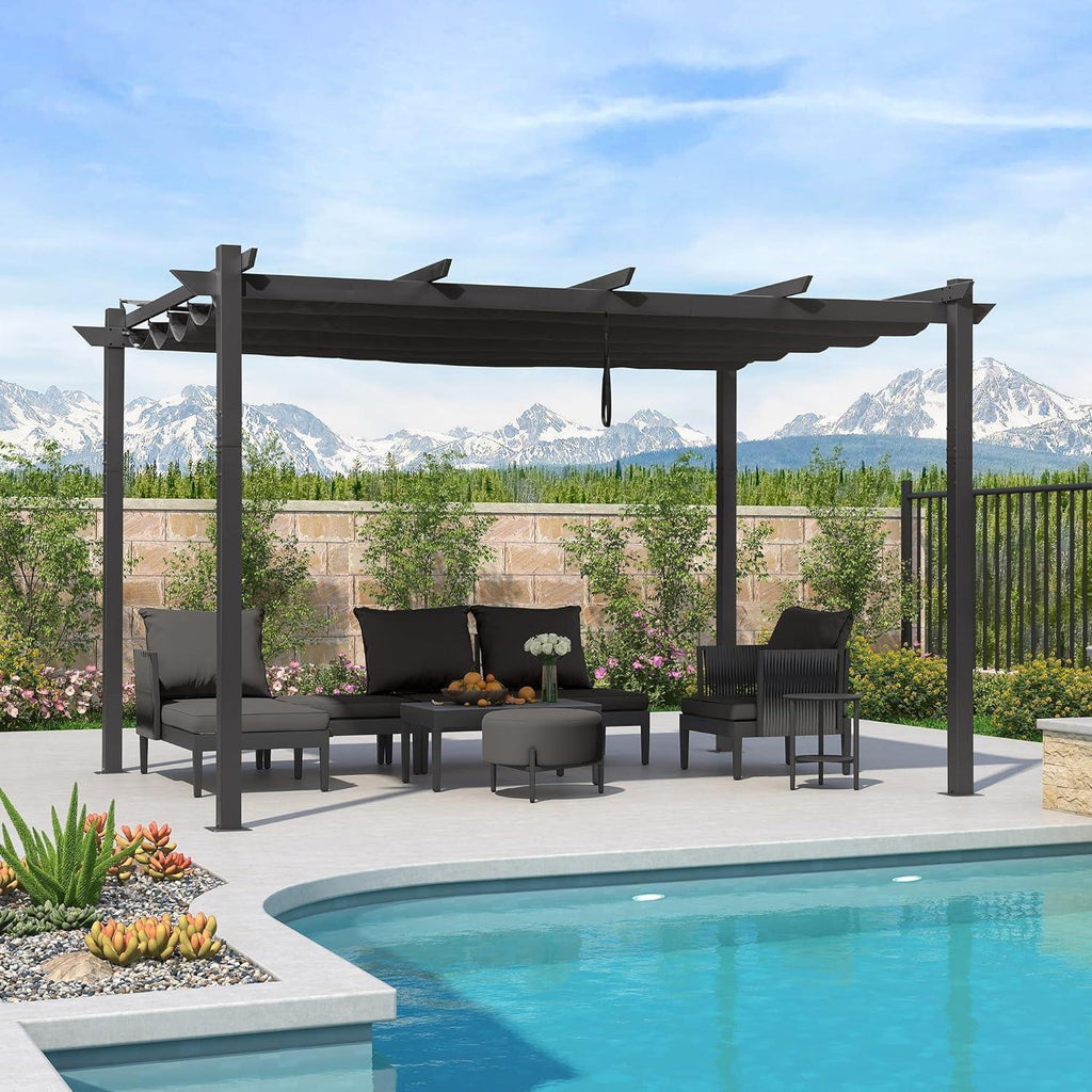 PURPLE LEAF Outdoor Retractable Pergola with Sun Shade Canopy Patio Aluminum Pergola With Curtains
