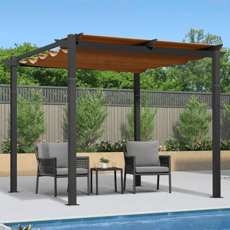 PURPLE LEAF Outdoor Retractable Pergola with Sun Shade Canopy Patio Aluminum Pergola With Curtains