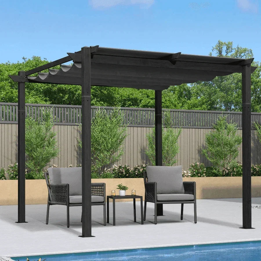 PURPLE LEAF Outdoor Retractable Pergola with Sun Shade Canopy Patio Aluminum Pergola With Curtains