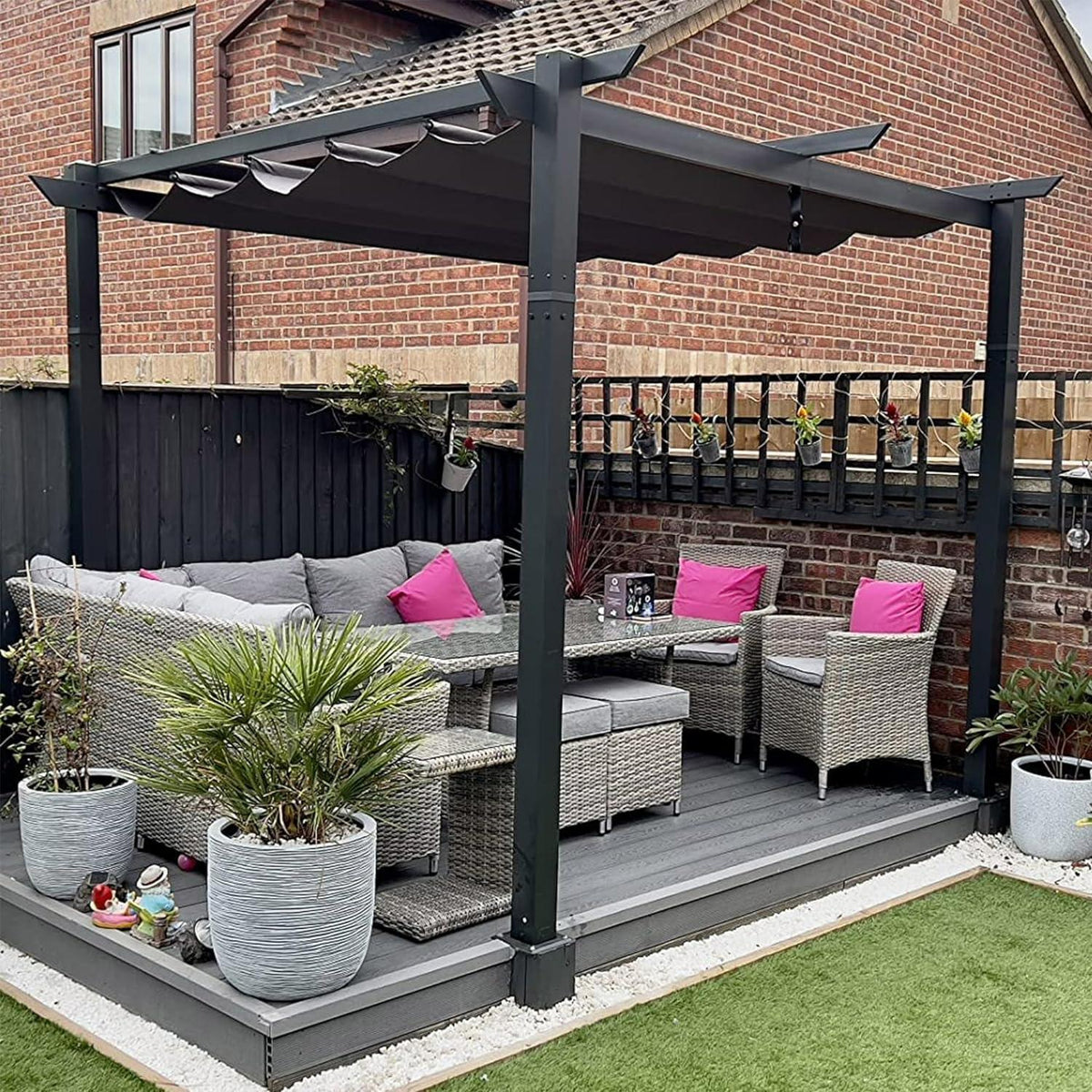 PURPLE LEAF Outdoor Retractable Pergola with Sun Shade Canopy Patio Aluminum Pergola With Curtains