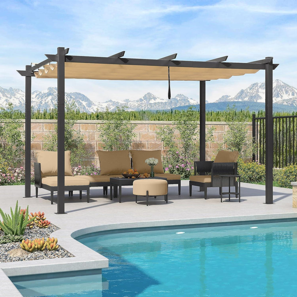 PURPLE LEAF Outdoor Retractable Pergola with Sun Shade Canopy Patio Aluminum Pergola With Curtains